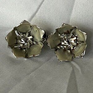 Silver Floral Clip Earrings